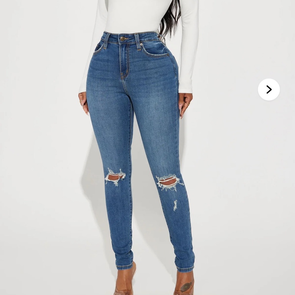 Fashion Nova Distressed Blue Skinny Jeans